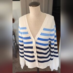 Talbots Balloon Breton Stripe Cardigan